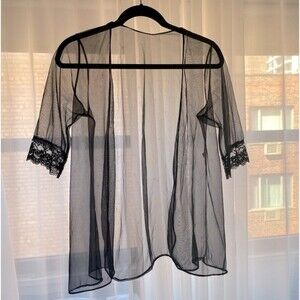 Vintage delicates Black lace nightie sheer robe size s/m